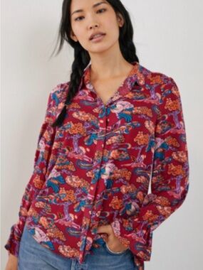 Maeve By Anthropologie Egret Floral Button Down Shirt Size 12